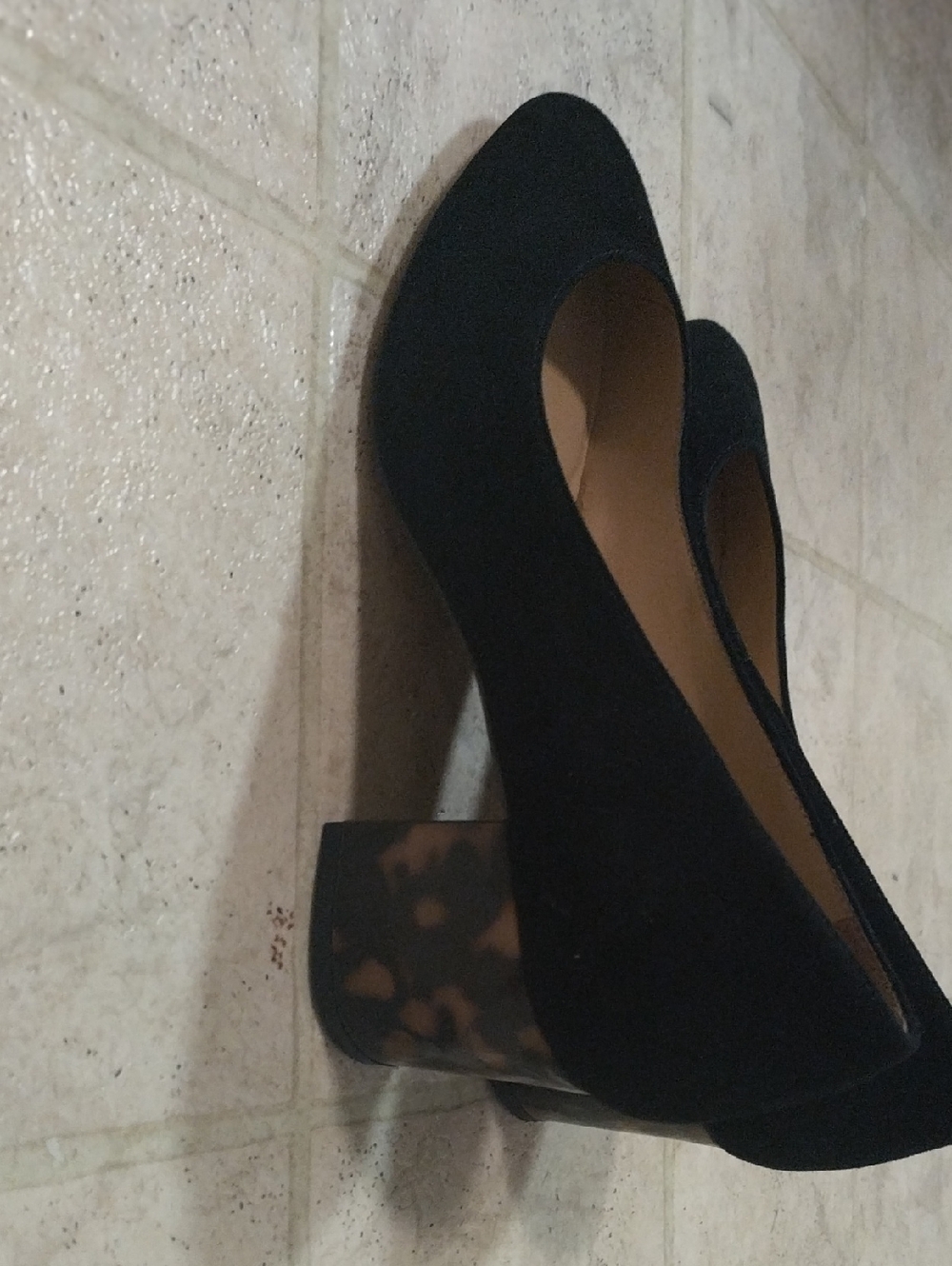 NWOT Talbots black suede shoes with tortoiseshell block heels Sz 7.5 - Picture 3 of 5